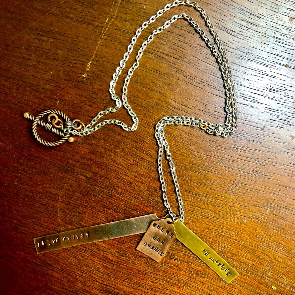 Necklace with three metal tags